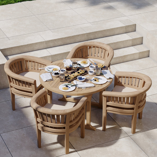 Teak 120cm to 170cm Round to Oval Extending Table with 4 San Francisco Chairs