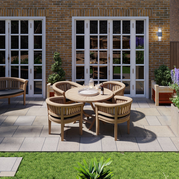 Teak Set 120cm Round Folding Sunshine Table with 4 San Francisco Chairs