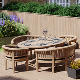 Teak Garden Furniture Set 2m Sunshine table 4cm Top (with 2 San Francisco Chairs and 2 Benches) Cushions included.