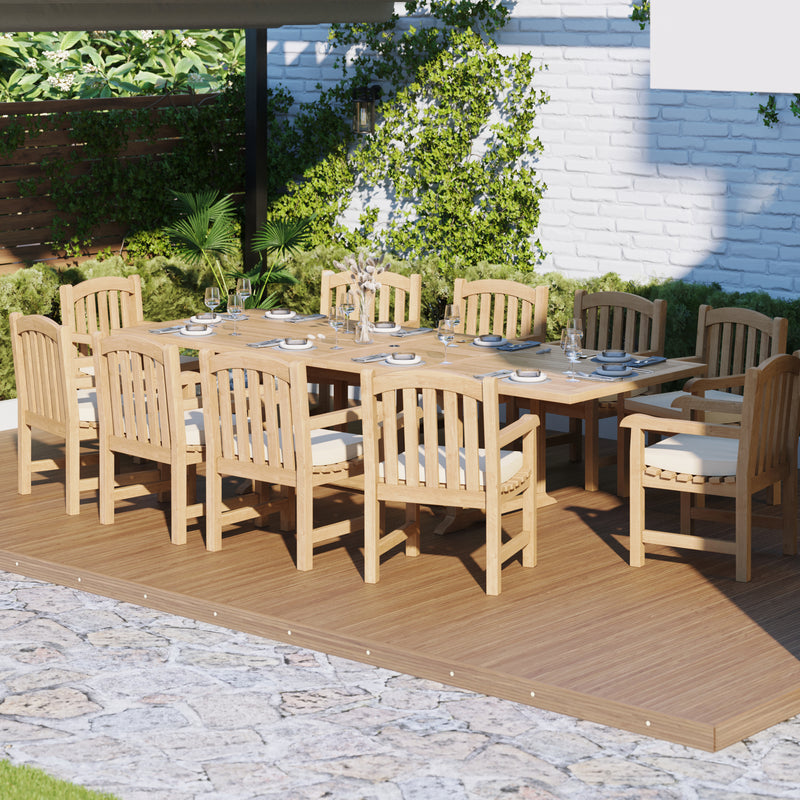 Teak 2m-3m Rectangle Extending Table with 10 Warwick Chairs