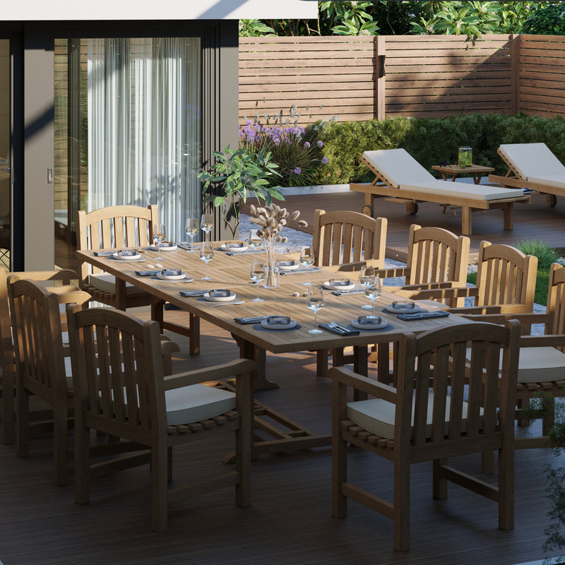 Teak 2m-3m Rectangle Extending Table with 10 Warwick Chairs