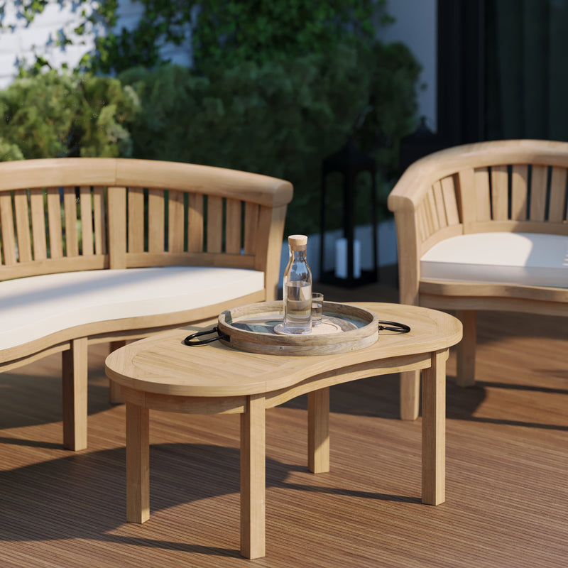 Teak San Francisco Bench Set (1 x Bench, 2 x Chair, 1 x Coffee Table) Free Cushions.