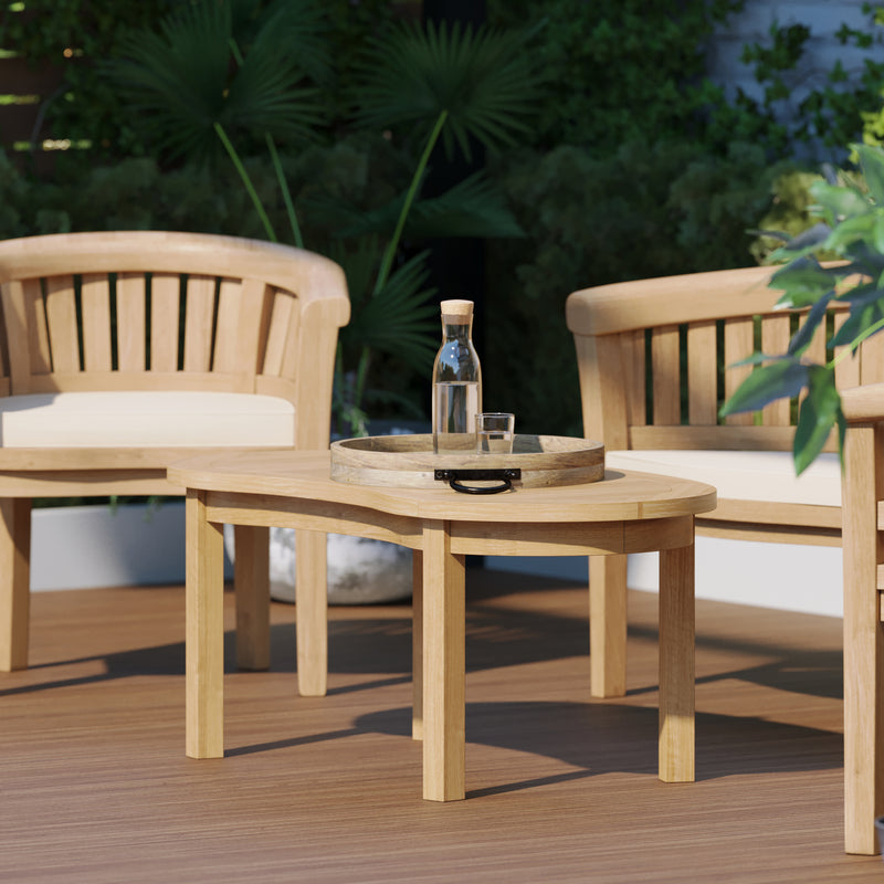 Teak San Francisco Bench Set (1 x Bench, 2 x Chair, 1 x Coffee Table) Free Cushions.