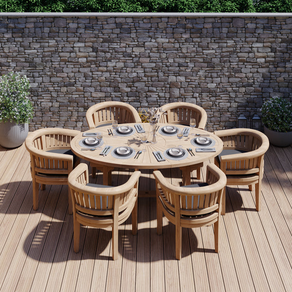 Teak Set 2m Sunshine table 4cm Top (with 6 San Francisco Chairs) Cushions included.