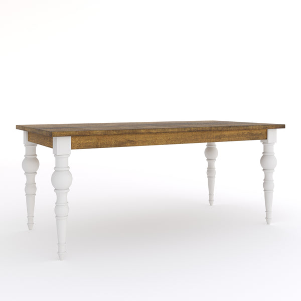 Solid Wood Rectangle Dining Table, Light brown, Ornate White Legs 180cm