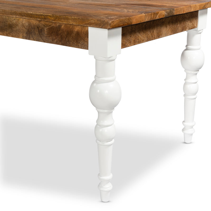 Solid Wood Rectangle Dining Table, Light brown, Ornate White Legs 180cm