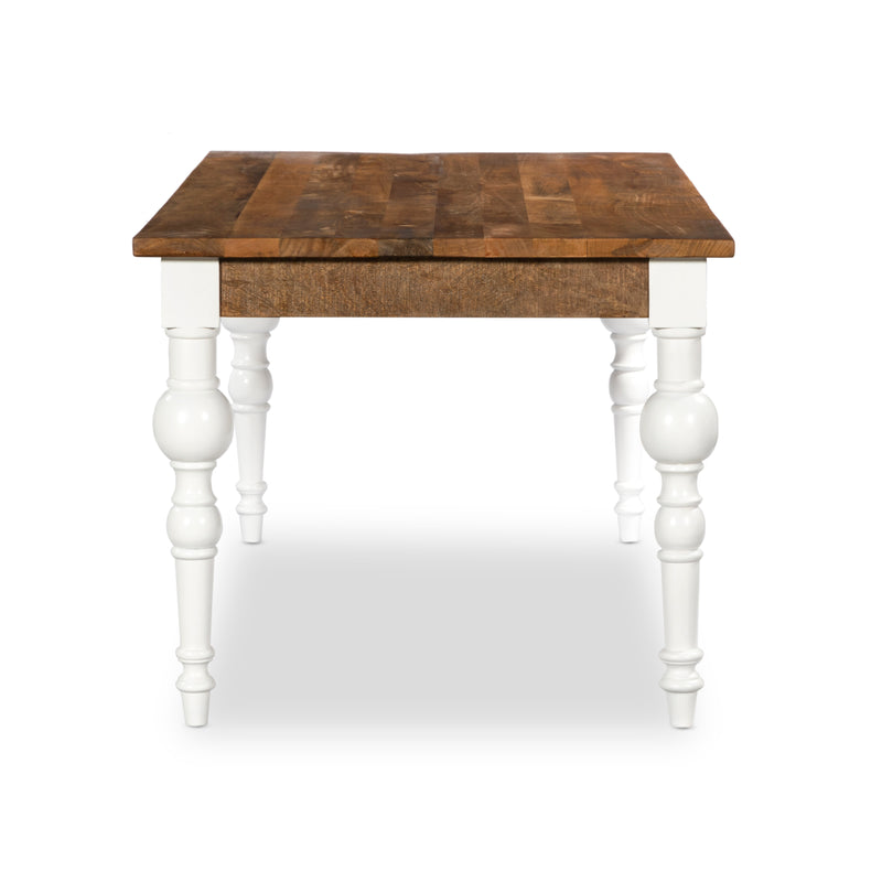 Solid Wood Rectangle Dining Table, Light brown, Ornate White Legs 180cm