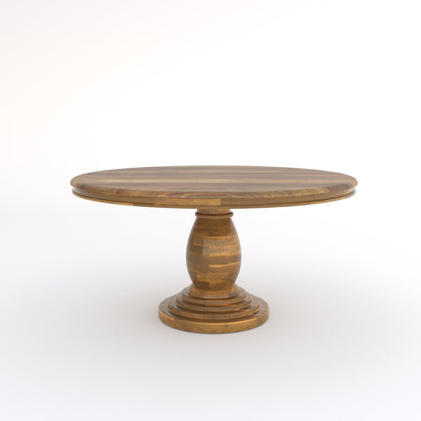 Solid Wood Round 150cm Dining Table with Ornate Base
