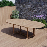 180-240cm Oval Extending Teak Garden Dining Table - 4cm Top 120cm Wide