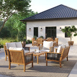 Portofino Family Set with 2 Portofino Benches, 2 Portofino Chairs & 1 Portofino Coffee Table – Teak Garden Furniture Set, Free Cushions