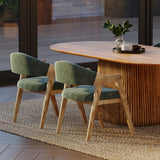 210cm Oval Solid Wood Table with Fluted Base and 4 Marquess Green Velour Chairs.