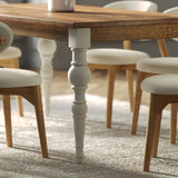 180cm Rectangle Solid Wood Table and Ornate White Legs with 6 Okra Cream Cotton Chairs.