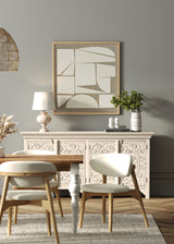 180cm Rectangle Solid Wood Table and Ornate White Legs with 6 Okra Cream Cotton Chairs.