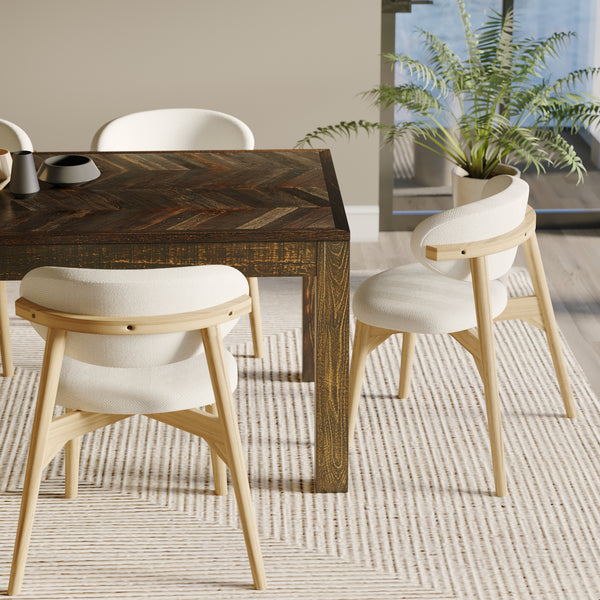 Rectangle Reclaimed Teak Table and 6 Okra Cream Cotton Chairs.