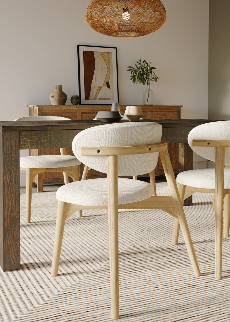 Rectangle Reclaimed Teak Table and 6 Okra Cream Cotton Chairs.
