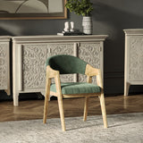 210cm Oval Solid Wood Table with Fluted Base and 4 Marquess Green Velour Chairs.