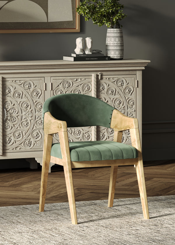 Marquess Green Velour Chair in Acacia