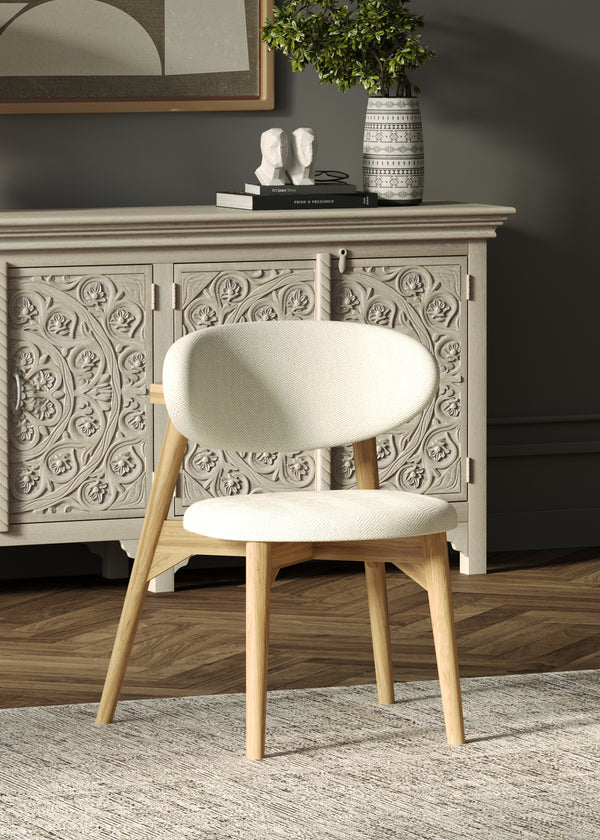 2 x Okra Cream Cotton Chairs with Curved Back in Acacia