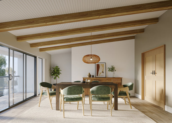 Rectangle Reclaimed Teak Table and 6 Marquess Green Velour Chairs.