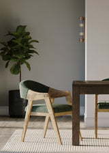 Rectangle Reclaimed Teak Table and 6 Marquess Green Velour Chairs.