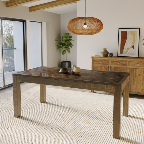 Reclaimed Teak Dining Table, Parquet Top