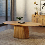 Solid Wood Oval Dining Table with Fluted Base