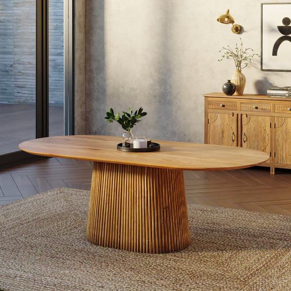 Solid Wood Oval Dining Table with Fluted Base