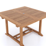 Teak Garden Furniture Square To Rectangle 120-170cm Extending Table 4cm Top (6 Stacking Chairs) Cushions included.