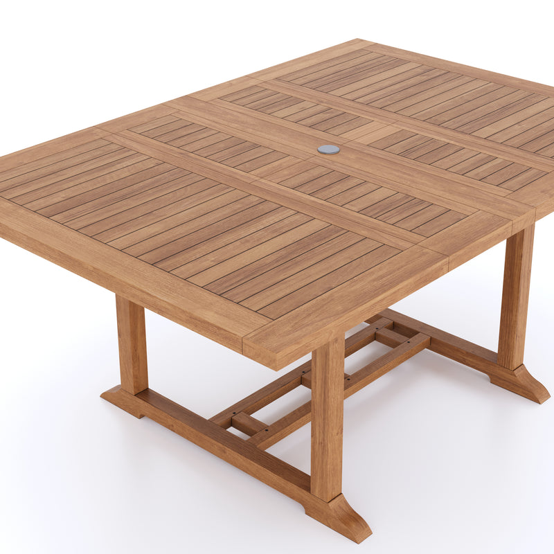 Teak Square To Rectangle 120-170cm Extending Table 4cm Top (6 Henley Stacking Chairs) Cushions included.