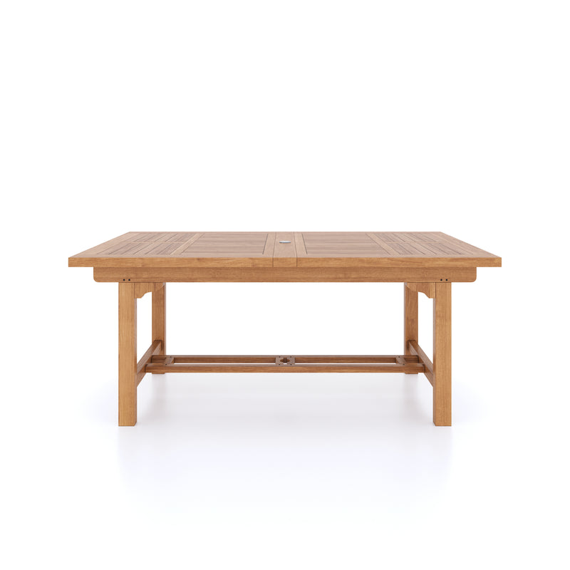 Teak Garden Furniture Rectangle 180-240cm Extending Table 4cm Top (8 Henley Stacking Chairs) Cushions included.