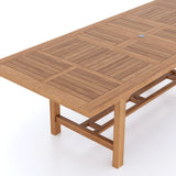 Teak Garden Furniture 180-240cm Rectangle Extending Table 4cm Top (with 8 Warwick Chairs) Cushions included.