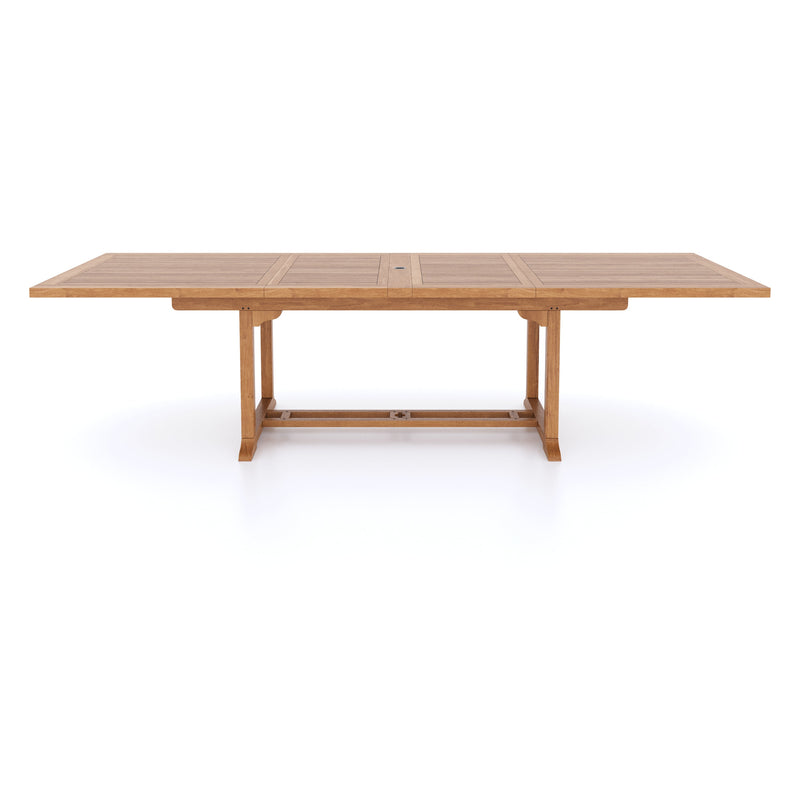 Teak Set 200-300cm Rectangle Extending Table 4cm Top (10 Oxford Stacking Chairs) Cushions included.