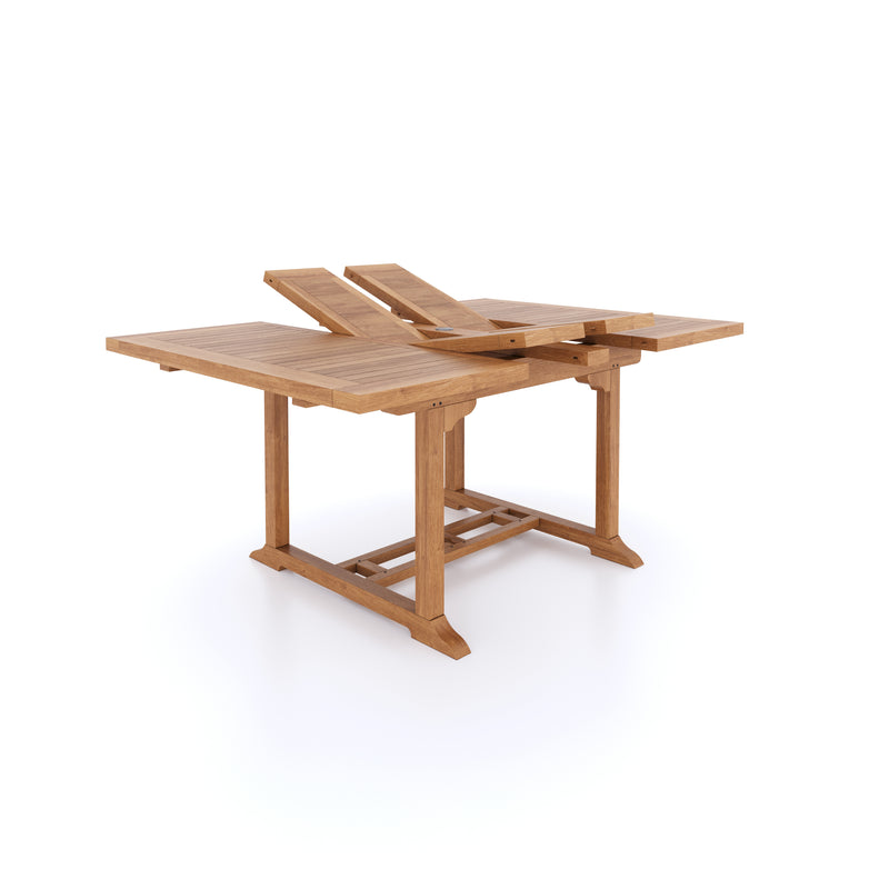 Teak Garden Furniture Square To Rectangle 120-170cm Extending Table 4cm Top (6 Henley Stacking Chairs) Cushions included.