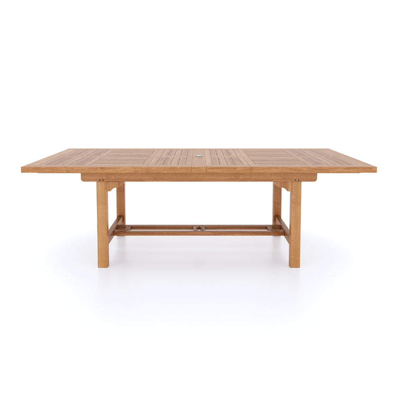 Teak Rectangle 180-240cm Extending Table 4cm Top (8 Oxford Stacking Chairs) Cushions included
