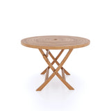 Teak Set 120cm Spiral Round Folding Table with 4 Oxford Stacking Chairs
