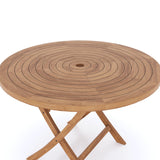 CLEARANCE Teak Garden Furniture Set 120cm Spiral Round Folding Table, 4cm Top (4 x Stacking Chairs) Cushions included.