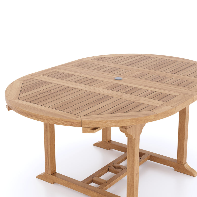Teak 4cm Top Round To Oval 120-170cm Extending Table (6 Henley Stacking Chairs) cushions included.