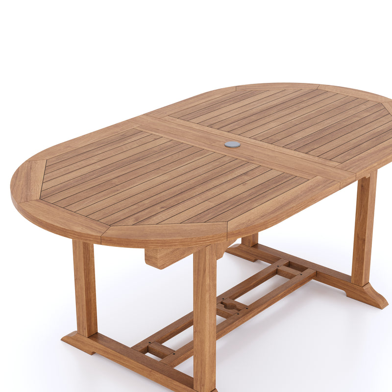 Teak Oval 180-240cm Extending Table 4cm Top (8 Oxford Stacking Chairs) cushions included.