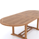 Teak Garden Furniture Set Oval 2-3m Extending Table 4cm Top (8 San Francisco Chairs) Cushions included.