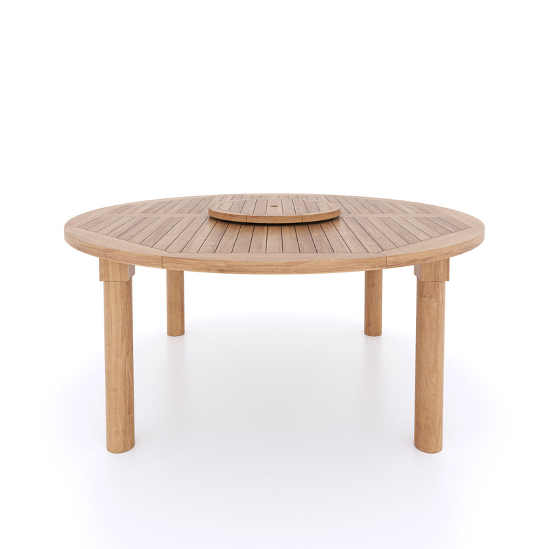Teak Set 180cm Maximus Round Table 4cm Top (8 Henley Stacking Chairs) Cushions included.