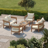 Santorini Family Set with 2 Santorini Benches, 2 Santorini Chairs and 1 Santorini Coffee Table – Teak Garden Lounge Set, Free Cushions