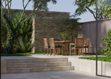 Teak Garden Furniture Square To Rectangle 120-170cm Extending Table 4cm Top (6 Henley Stacking Chairs) Cushions included.