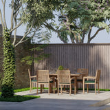 Teak Garden Furniture Square To Rectangle 120-170cm Extending Table 4cm Top (6 Henley Stacking Chairs) Cushions included.