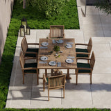 Teak Garden Furniture Square To Rectangle 120-170cm Extending Table 4cm Top (6 Henley Stacking Chairs) Cushions included.