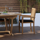 Teak Set 2m Sunshine table 4cm Top (with 6 Henley Stacking Chairs) Cushions included.