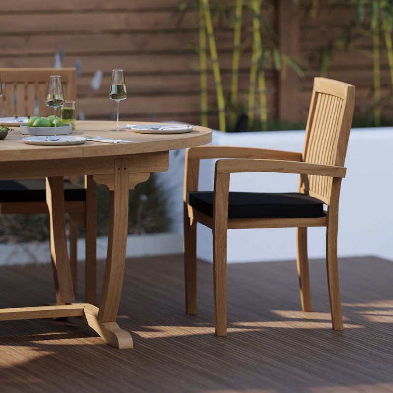 7-Day Delivery - Teak Garden Furniture Set 2m Sunshine table 4cm Top (with 6 Henley Stacking Chairs) Cushions included.