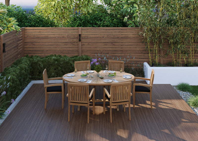 Teak Set 2m Sunshine Table with 6 Henley Stacking Chairs