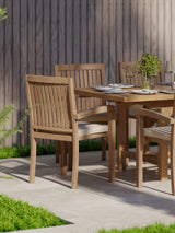 Teak Garden Furniture Rectangle 180-240cm Extending Table 4cm Top (8 Henley Stacking Chairs) Cushions included.