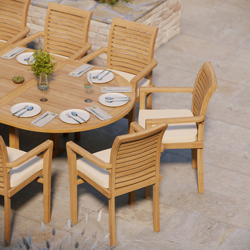 Giant Teak Oval Set 2-3m Extending Table with 12 Oxford Stacking Chairs