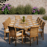 Giant Teak Oval Set 2-3m Extending Table with 12 Oxford Stacking Chairs